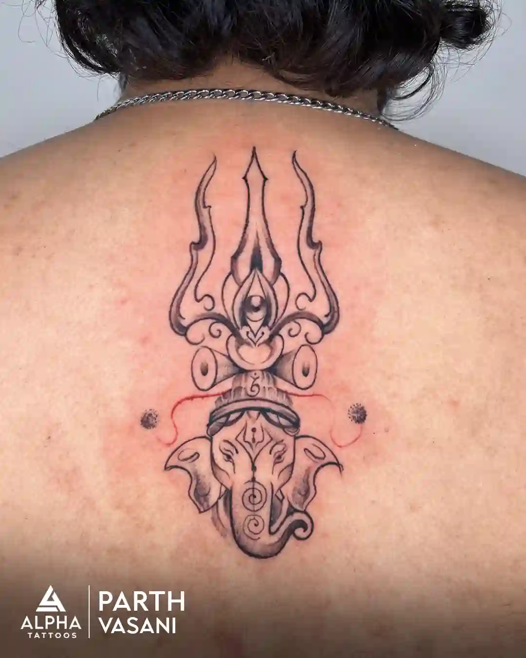 trishul shiva tattoo on back