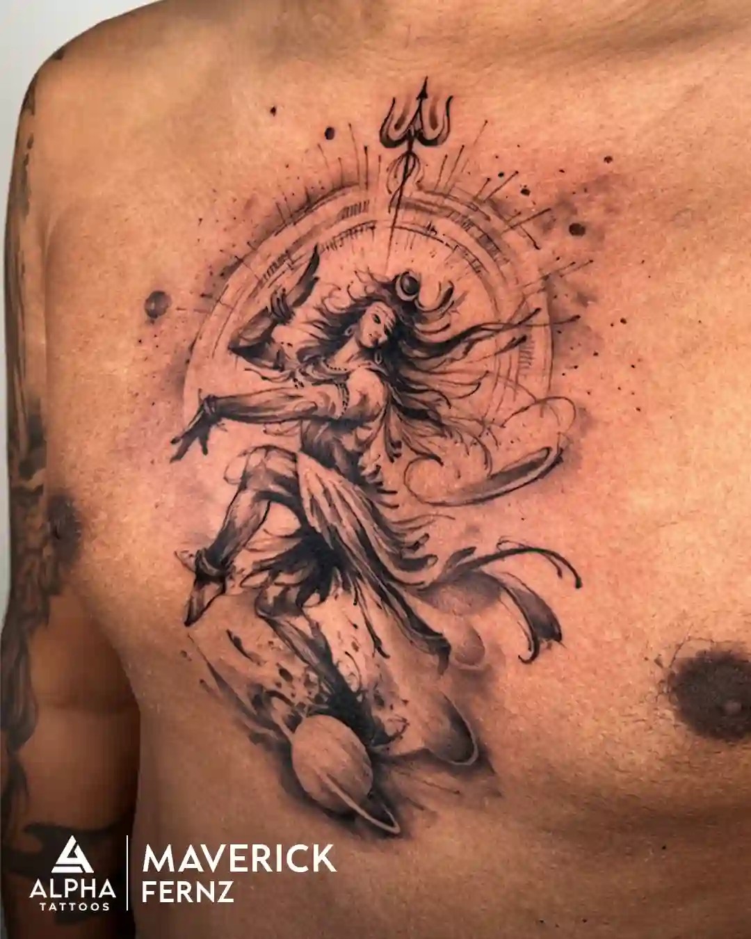 trishul shiva tatoo on chest